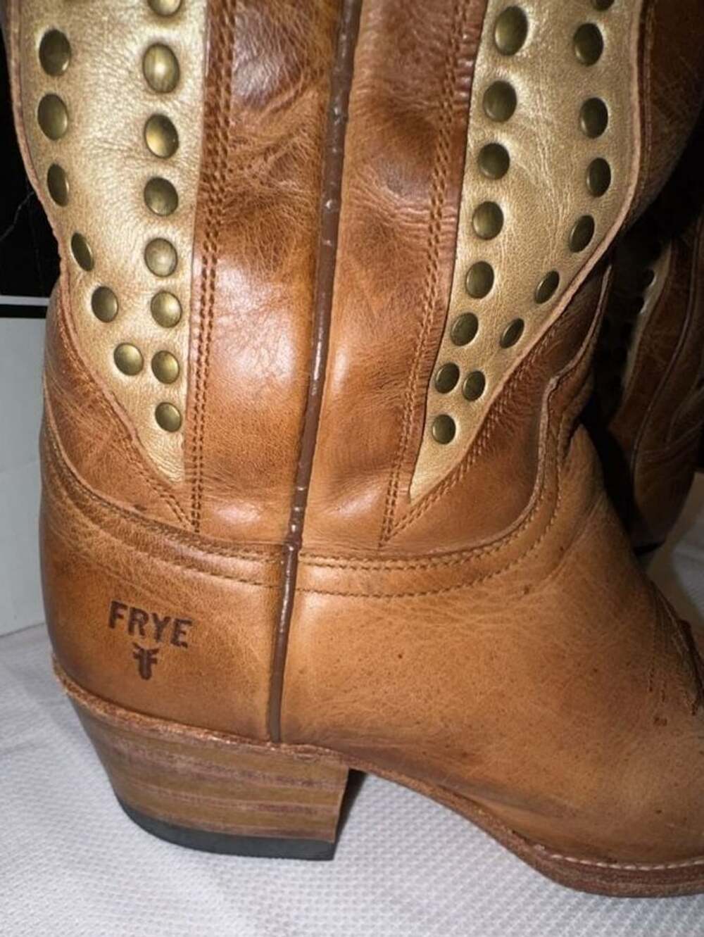 Frye Cowboy Boots Size 8 M Brown Leather Studded Western - Women’s - Picture 2 of 8
